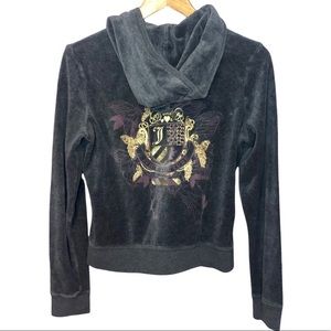 Juicy Couture Velour Vintage Gray J Zip Up Hooded Sweater, M
